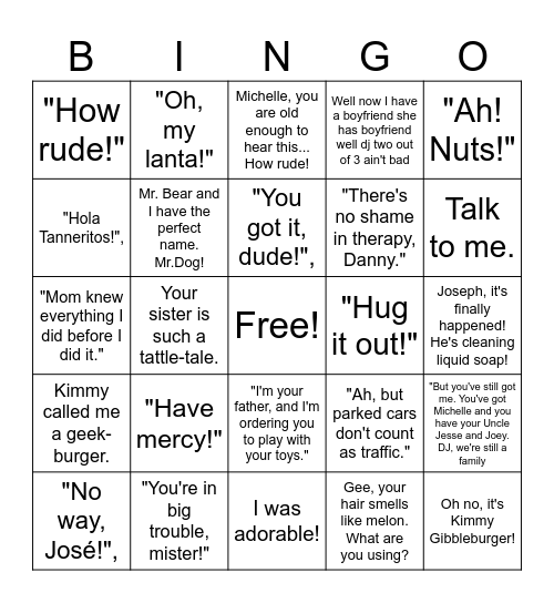 Full house quotes Bingo Card