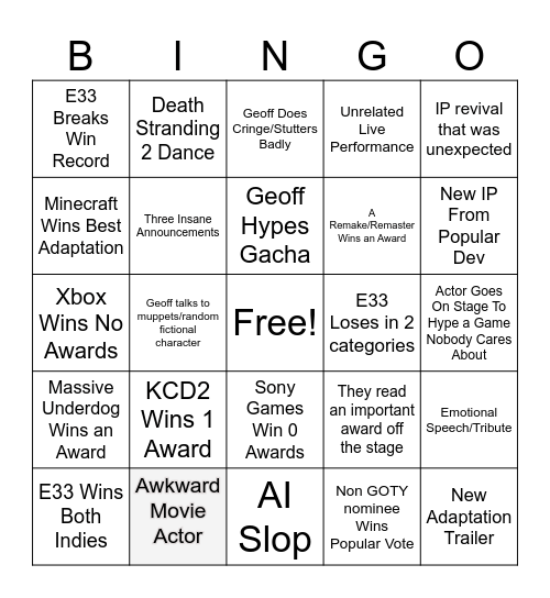 TGA 2025 Serious Bingo Card