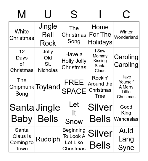 Holiday Carols Bingo Card