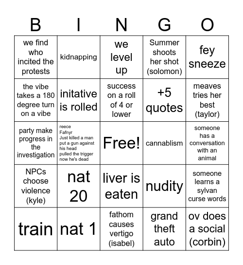 session 58 Bingo Card