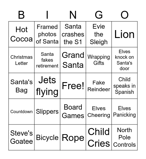 Arthur Christmas Bingo Card