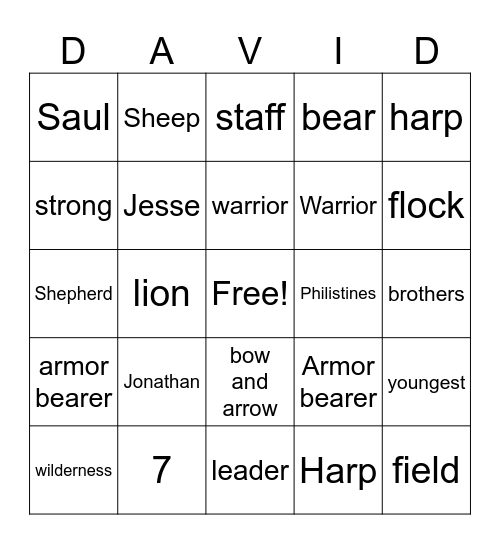 DAVID THE SHEPHERD Bingo Card