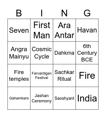 Zoroastrianism Bingo Card