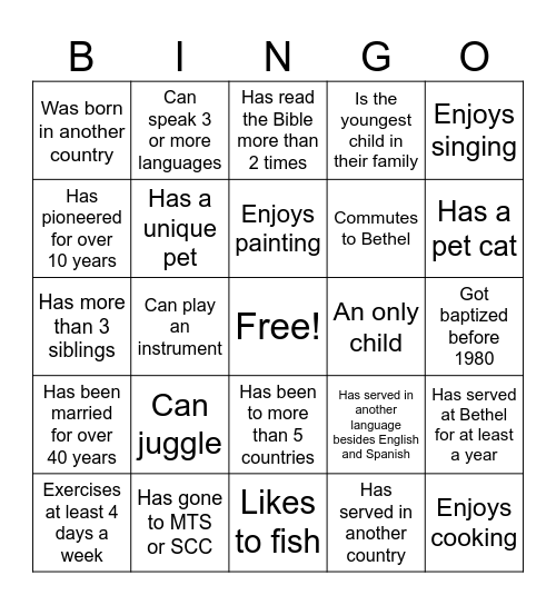 Find Someone Who... Bingo Card