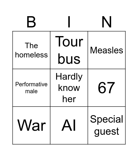 Kurtis Connor Bingo Card