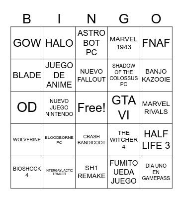 ANUNCIOS GOTY Bingo Card