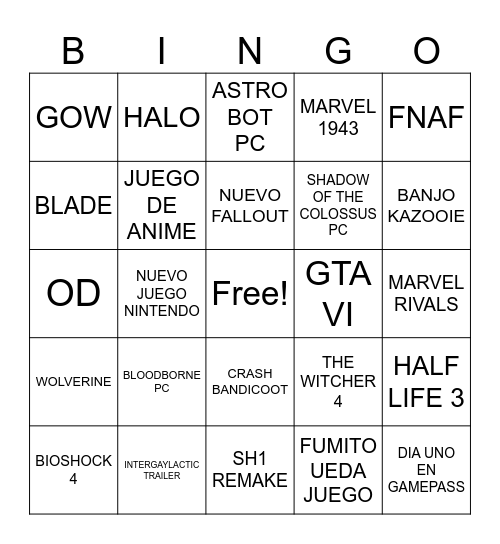 ANUNCIOS GOTY Bingo Card