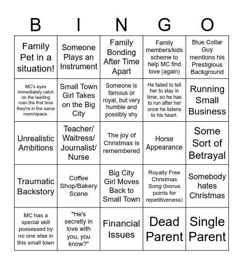Lifetime Movie Bingo Card