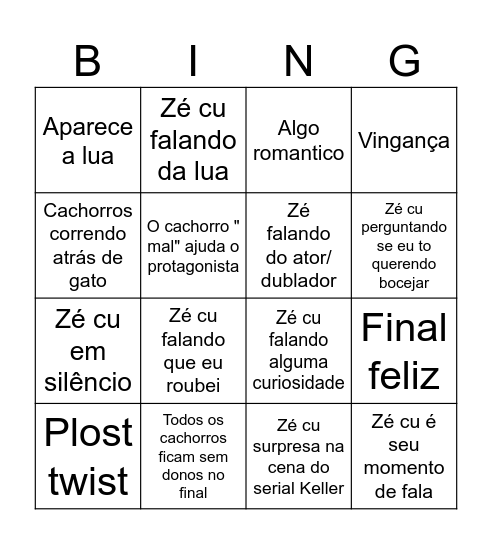 Zé cu vai perder Bingo Card