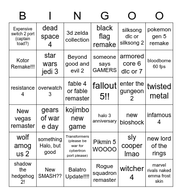 Game awards cope bingo 2.0 Bingo Card
