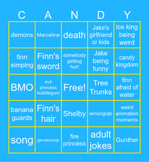 Adventure Time Bingo Card