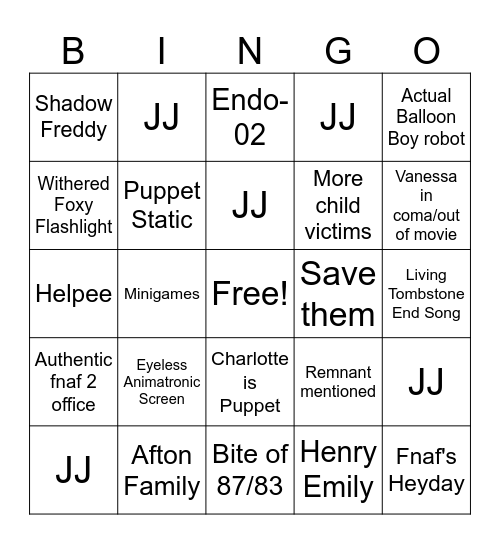 Fnaf 2 Bingo board Bingo Card