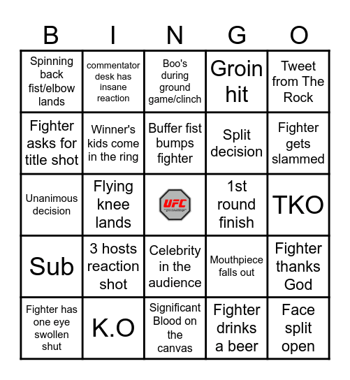 UFC BINGO Card