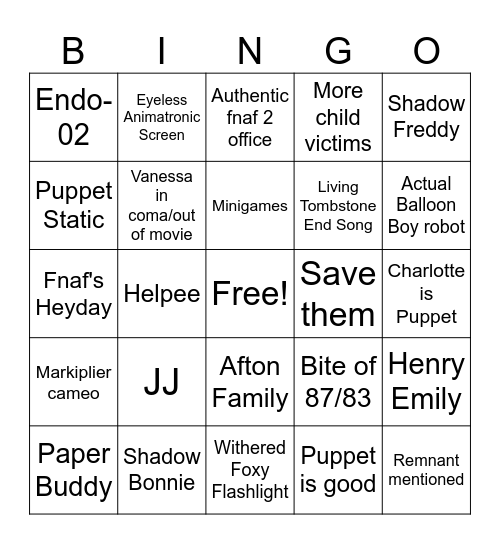 Fnaf 2 Bingo board Bingo Card