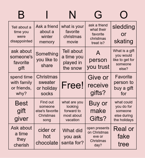 Social Skills Christmas Bingo Card
