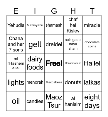 CHANUKA Bingo Card