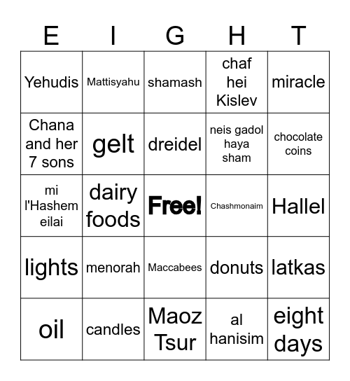 CHANUKA Bingo Card