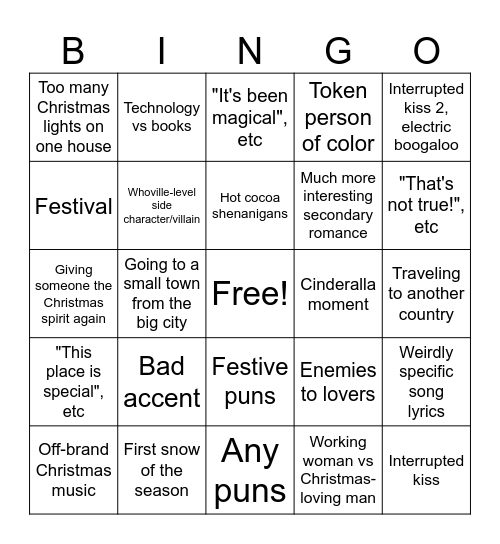 (Bad) Christmas Movie Bingo Card