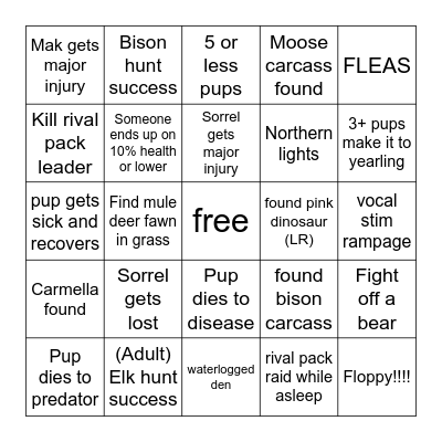 Makka X Sorrel Wolfquest collab REAL Bingo Card