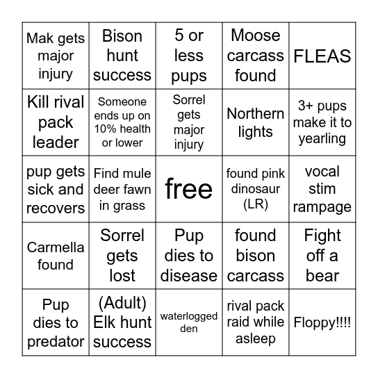 Makka X Sorrel Wolfquest collab REAL Bingo Card