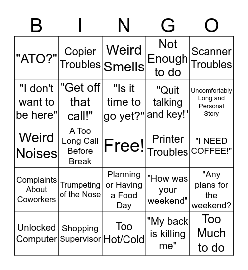 SOS Department BINGO v. 2 Bingo Card