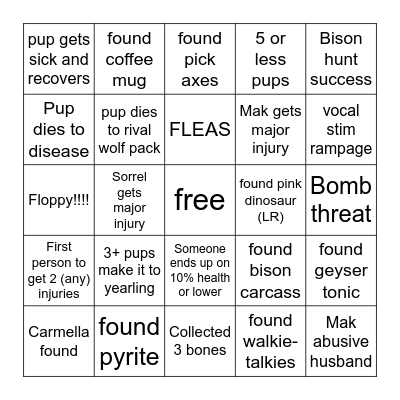 Makka X Sorrel Wolfquest collab REAL Bingo Card