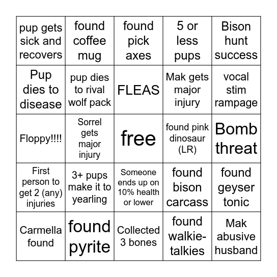 Makka X Sorrel Wolfquest collab REAL Bingo Card