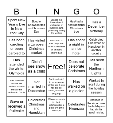 Jingle Mingle Bingo Card