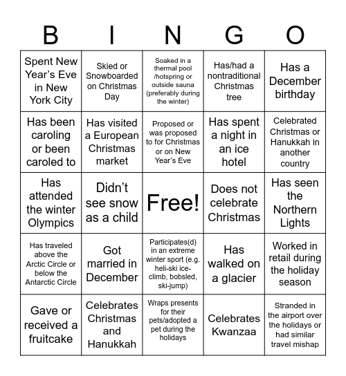 Jingle Mingle Bingo Card