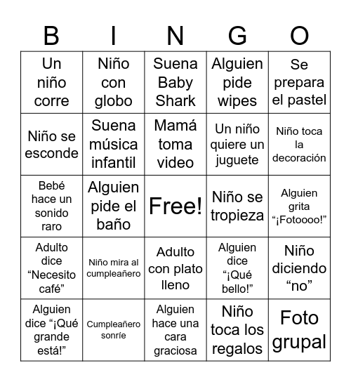 Bingo Cumpleaños Noah Bingo Card