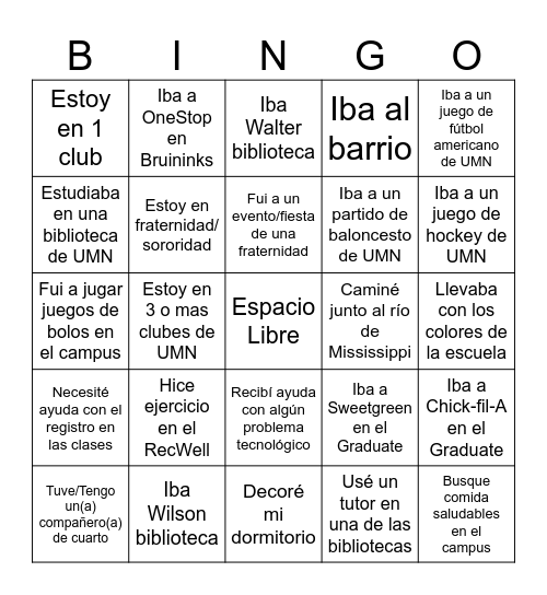 BINGO: Nosotros Somos UMN Bingo Card