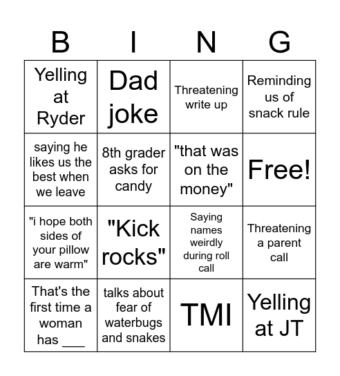 Mr. Geddie Bingo Card