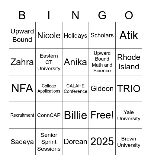 Holiday Community Dinner 2025 Bingo Card