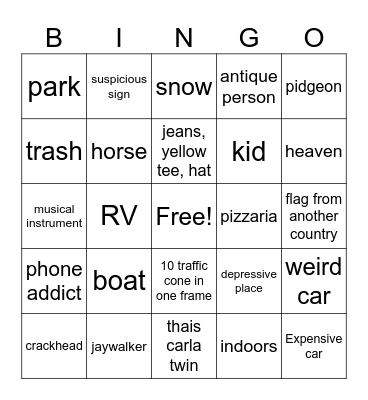 google maps Bingo Card