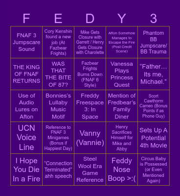 FNAF Movie Bingo 3: In Space Bingo Card