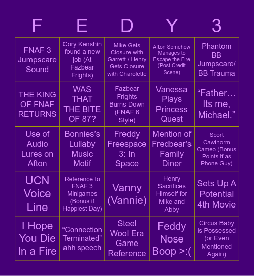 FNAF Movie Bingo 3: In Space Bingo Card