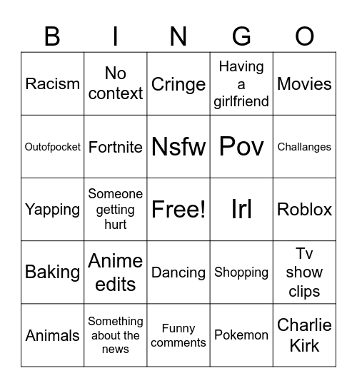 Tiktok Bingo Card