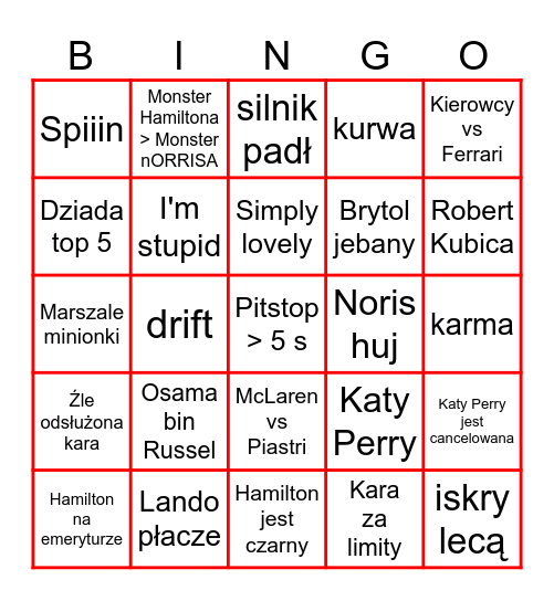 F1 BINGO Card
