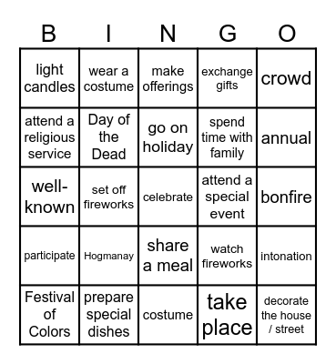 Unit 12A & 12B Vocabulary Bingo Card