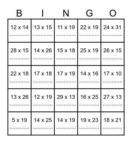 جدول الضرب Bingo Card