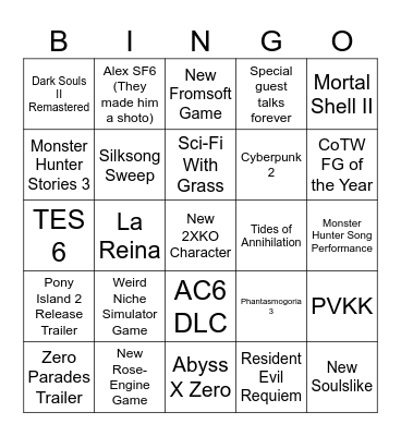 Game Awards 2025 Bingo: Minus Edition™ Bingo Card