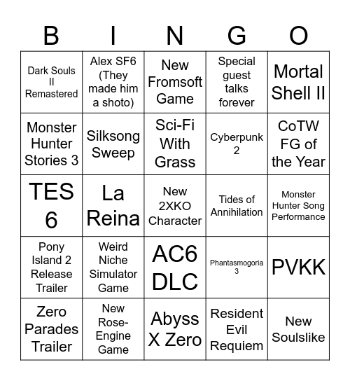 Game Awards 2025 Bingo: Minus Edition™ Bingo Card