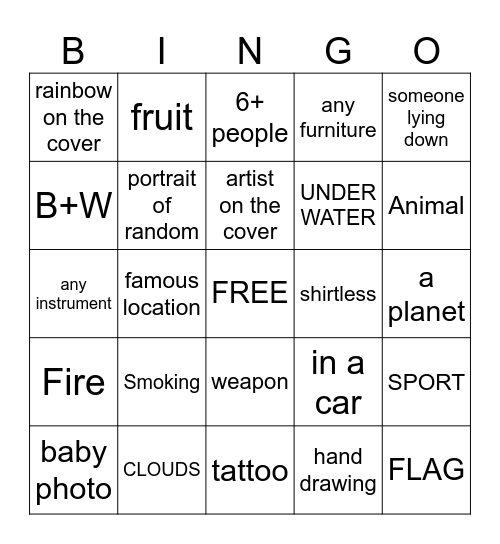 SPOTIFY Liked songs bingo Card