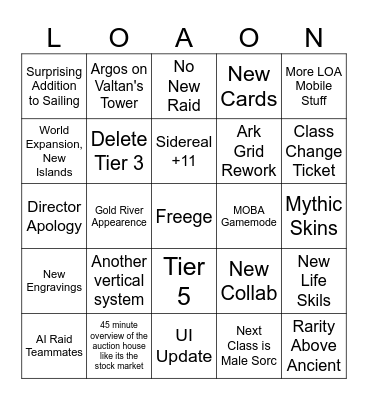 Rubi's LOAON Bingo Card