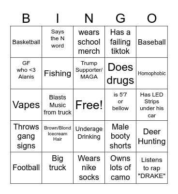Southern Boys Bingo Card