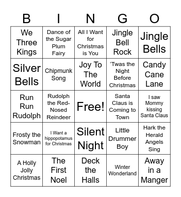 Christmas Songs Bingo Card