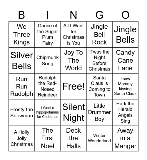 Christmas Songs Bingo Card