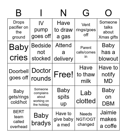 NICU Christmas ! Bingo Card