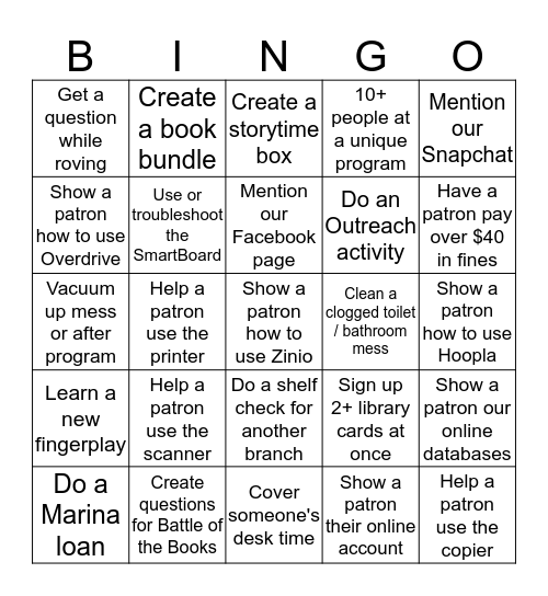 Children's Info Bingo Week 12/12/2016 Bingo Card