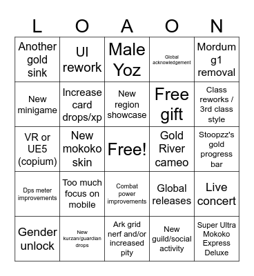 Winter LOAON Bingo Card